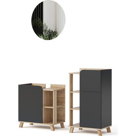 Ensemble de meubles de salle de bain Karen, Anthracite, 3 pièces, avec armoire de milieu, Vicco