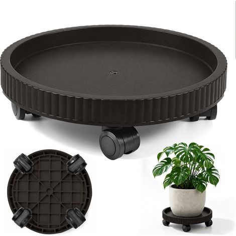 Rouleau rond pour plantes - Diamètre intérieur : 35,5 cm - Charge maximale : 100 kg - Pour pot de fleurs - Avec roulettes - Marron (1/5)