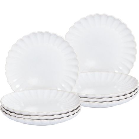 Conjunto de 8 platos de postre de gres caolín artesanal acabado esmalte reactivo blanco Nettle (1/5)