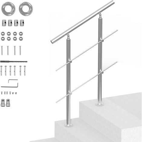 Garde-corps Escalier Extérieur, 80 cm, Double Barre, Inox, Kit Installation, Pour Personnes Âgées, Porche & Terrasse (1/5)