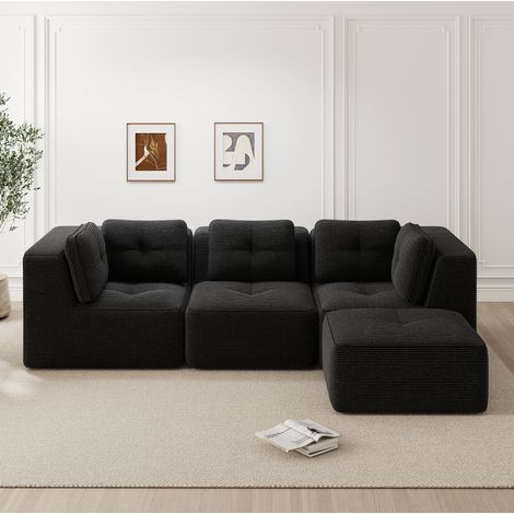 Divano angolare modulare senza struttura in velluto a coste nero con chaise longue, 3 posti (1/5)