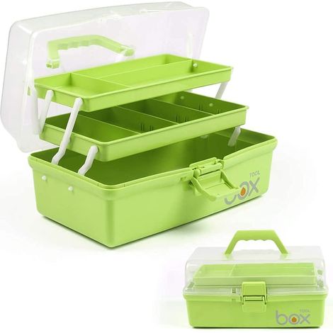 Boîte de rangement multifonction à trois couches-Boîte à outils pliable pour loisirs créatifs, fournitures de couture, boîte à médicaments, boîte de premiers secours familiale avec 2 plateaux (1/5)