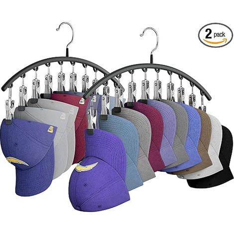 Support casquettes avec pinces lot de 2, rangement chapeaux suspendu placard porte, organisateur vêtements accessoires gain de place (1/5)