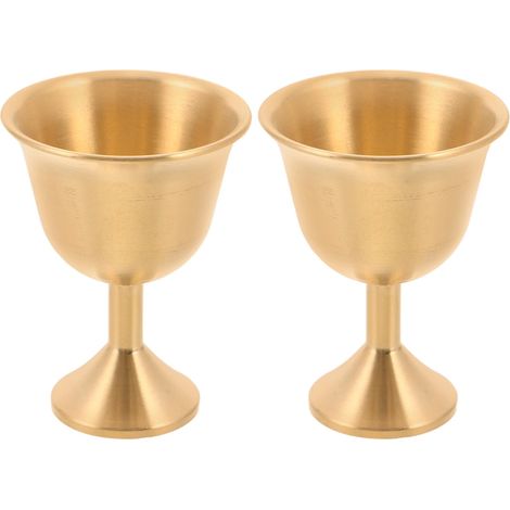 Lot de 2 coupes de communion en laiton – Calice classique en métal et laiton pour eau bénite – Verres à pied pour vin, communion, cérémonie, rituel, toast, célébrations (1/5)