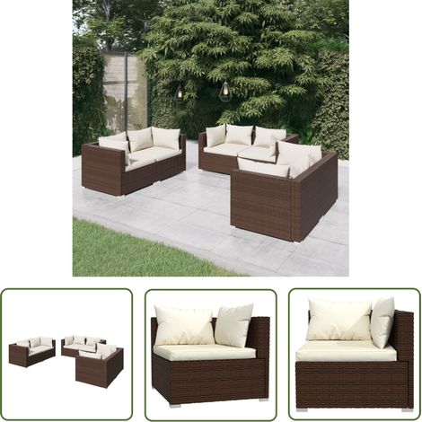 The Living Store Salon de jardin 6 pcs avec coussins Résine tressée Marron - Salon De Jardin - Ensemble De Salon - Meuble De Jardin - Mobilier De Jardin - Canapé Extérieur (1/5)