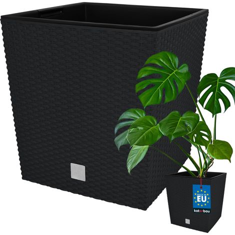 KOTARBAU® Kotarbau® Pot de Fleur Exterieur 40 x 40 cm - avec Insert Intérieur Pot Plastique Plante 64 L - Pot de Fleur Carré - Aspect Rotin - Anthracite (1/5)