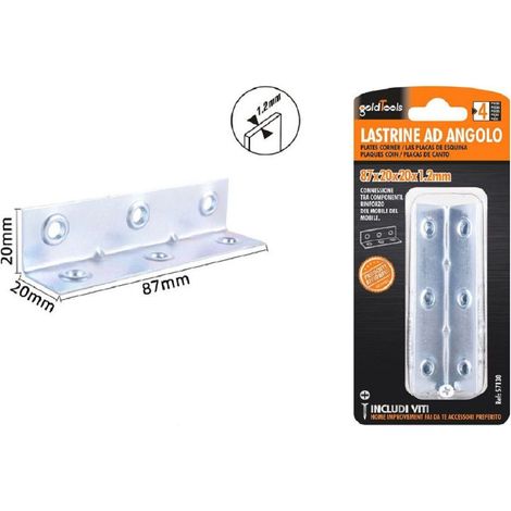 TRADE SHOP - Set 4pz Lastrine Lastrina Ad Angolo Angolare 87x20x20x1.2 Mm Viti Mobili 57130 - (1/2)