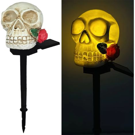 Décorations d'Halloween en extérieur, lampe solaire en forme de tête de mort d'Halloween, lampes décoratives solaires d'Halloween étanches (1 paquet)
