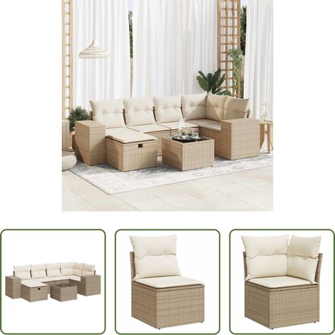 vidaXL Canapé avec accoudoirs - Salon de jardin avec coussins 7 pcs beige résine tressée (1/5)