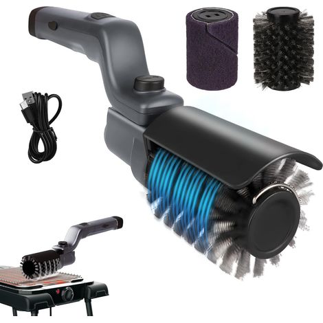 Brosse de nettoyage électrique améliorée pour gril, brosse de nettoyage de gril sans fil rechargeable avec angle réglable, tête de brosse en acier inoxydable, puissance à 3 vitesses, autonomie de 90