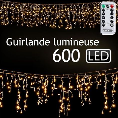 600 LED Guirlande Lumineuse, Télécommande, Blanc-Chaud, 20 m, IP44, pour Noël et Fêtes Intérieur/Extérieur (1/4)