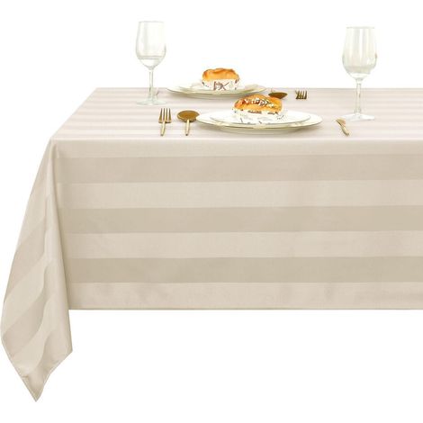 Tischdecke wasserabweisend abwaschbar, gestreift, beige 140x240cm