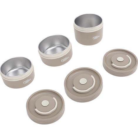 Boîte repas isotherme ronde en acier inoxydable 304, étanche, portable, avec couvercle et sac isotherme, couleur café foncé, lot de 3 pièces (1/5)