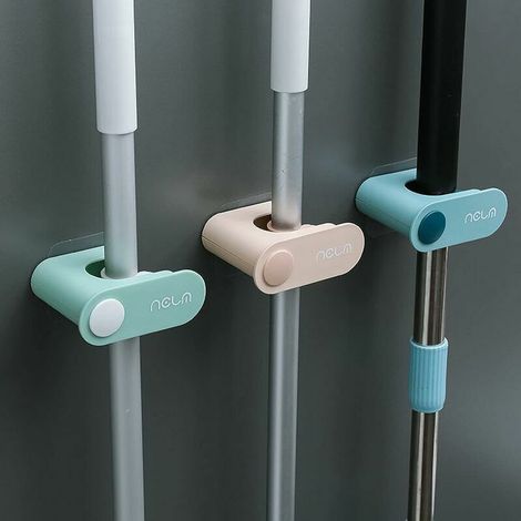 3-teiliger Wandbesenhalter, Wischmopp- und Besenhalter, selbstklebende Clips, kein Bohren erforderlich, für Küche und Bad, Wandorganizer (1/5)