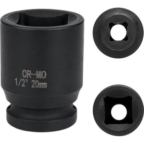 douille 20mm 1/2" 4 pans, douille a choc 1/2 20mm Acier Chrome-Molybdène CR-MO(Black) (1/5)