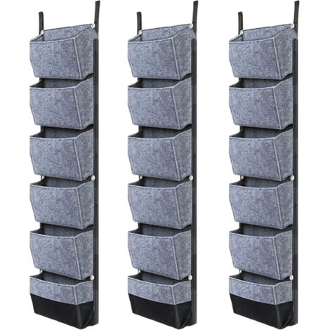 Lot de 3 sacs pour plantes suspendues à 6 poches pour jardinières verticales, sacs muraux de 107 x 30 cm, gris (1/5)