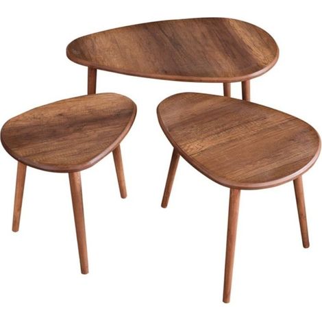Ensemble de table basse en bois "Alvin" 80 x 52 x 50 cm - Noyer (1/4)