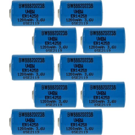 vhbw 10x Lithium ER14250 Round Cell Batteries Replacement for TL-5151, TL-5151S, TL5151S, UHE-ER14250 - Special Battery (1200mAh, 3.6 V, Li-SOCl2)