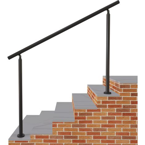 Garde-corps 150cm noir, 1 main courante, sans traverses, inox 201, intérieur et extérieur, design moderne - kit complet (1/5)