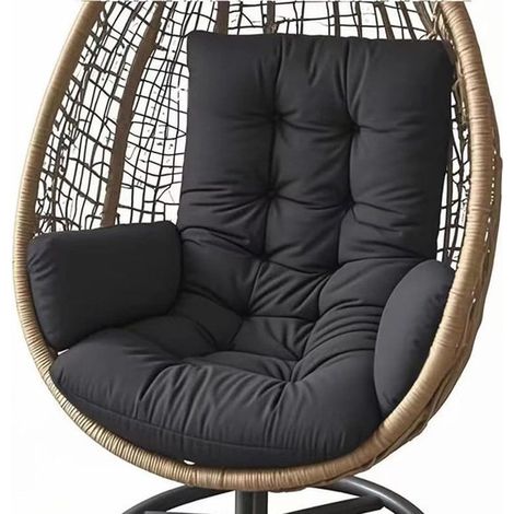 Coussin noir, respirant et lavable, adapté aux chaises suspendues, hamacs et balancelles de jardin, aussi bien à l'intérieur qu'à l'extérieur. (1/5)