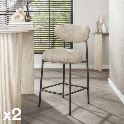 Tabouret de bar beige à dossier rond (lot de 2) CREEK (1/5)