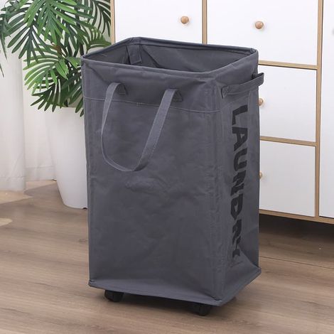 Wäschekorb mit Rollen – 48/75 l Wäschekorb mit herausnehmbarem Wäschesack, Grau (1/5)