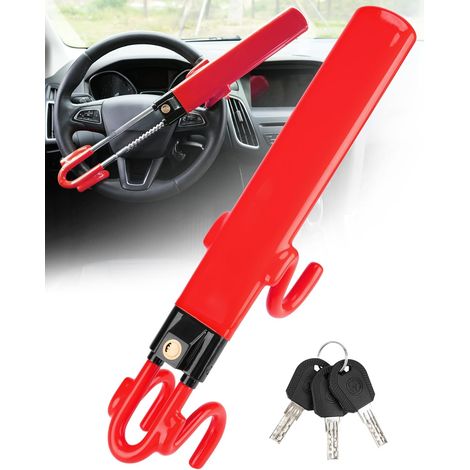 Antivol Voiture, Canne Antivol Voiture, Antivol Volant Voiture, Barre Sécurité Véhicule, Haute Visibilité, Robuste, Ajustement Universel, 3 Clés(Rouge) (1/5)