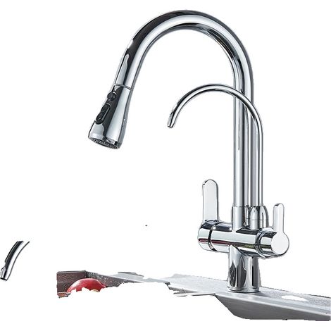 Robinet de cuisine avec douchette extractible, contrôle tactile, design à double poignée (1/2)