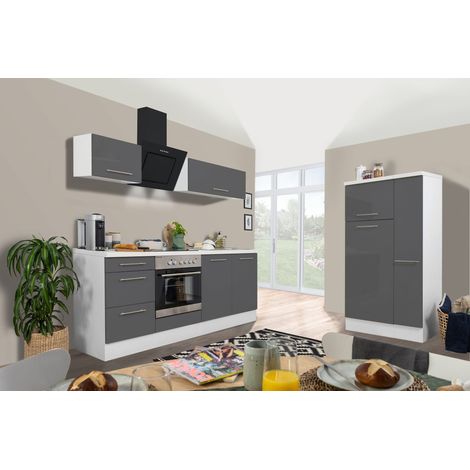 Cuisine Kitchenette Bloc cuisine Blanc Gris Amanda 300 cm Respekta Premium