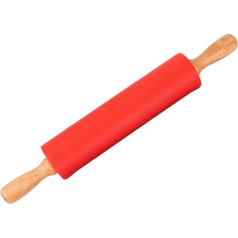 Rouleau À Pâtisserie En Silicone - Poignée En Bois - Non Adhérent - Pour Crêpes Et Raviolis - 30 X 4 Cm - 1 Pièce