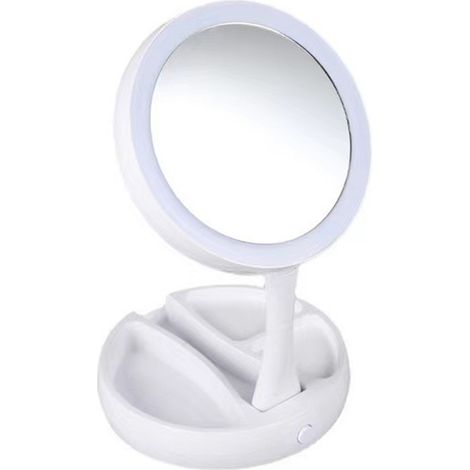 Portable Pliant 1x/10x Grossissant LED Lumineux Miroir de Maquillage Double Face Batteries de Table ou Chargement USB, Rotation à 27 (1/5)