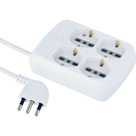 Multipresa Quadrata 4 Posti Polivalenti Schuko + 10/16A con Interruttore ON/OFF Luminoso, Spina Grande Italiana 16A, Cavo Lunghezza 1.5 M