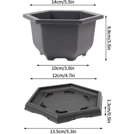 Pots de fleurs rectangulaires (hexagonaux et soucoupe) en imitation terre cuite violette pour plantes, aménagement paysager extérieur, bonsaïs. (1/4)