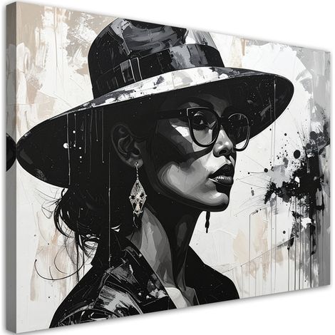 Tableau Moderne, Femme élégante avec un chapeau de mode,60x40 (1/4)