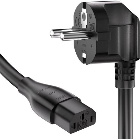 Schwarzes 3-Meter-Netzkabel mit Schutzkontakt, Typ-F-Stecker (CEE 7/4), abgewinkelter Schutzkontakt auf C13-Stecker für PC, Drucker, Monitor, Fernseher (1/5)