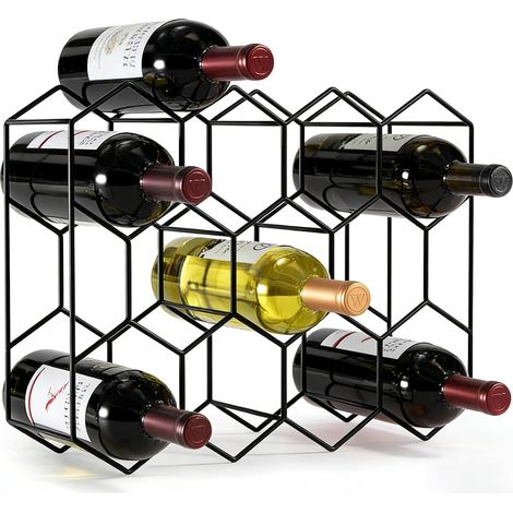 Casier à Bouteilles, Range Bouteille pour 14 Bouteilles, Casier a Vin de Comptoir Noir en Métal, Petit Porte Bouteille à 3 Niveaux Moderne pour Table, Armoire, Garde-Manger (1/5)