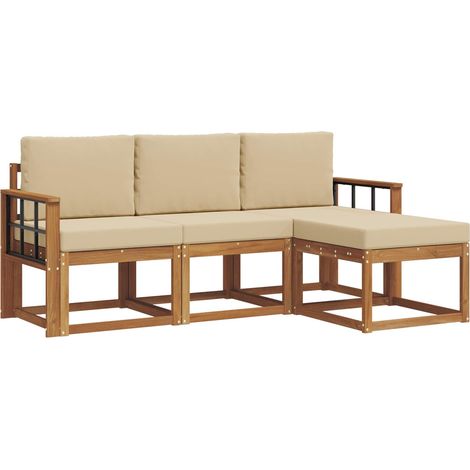 Conjunto de sofás de exterior con cojín 4 pcs Natural y Beige vidaXL