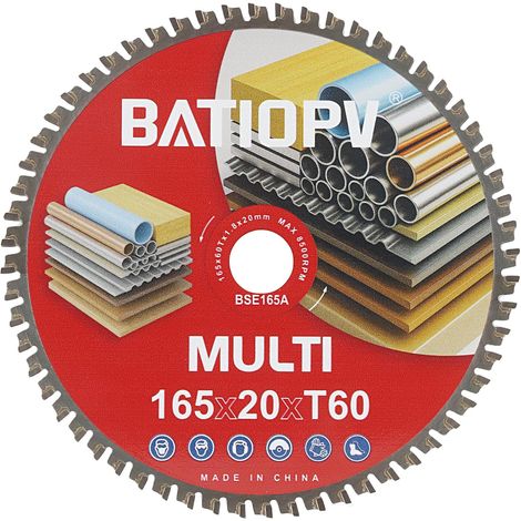 Lame de scie circulaire 165 x 20 mm \u2013 Idéale pour le métal (acier doux, fer, aluminium, tubes), le bois et le plastique \u2013 60 dents \u2013 Disque compatible Bosch, Makita - Multi-matériaux (1/5)