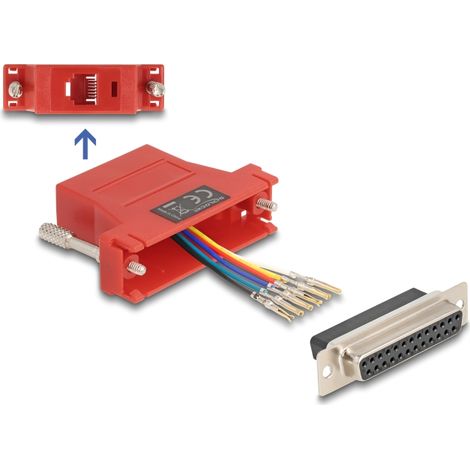 Delock D-Sub hembra de 25 pines a RJ12 hembra, kit de montaje rojo