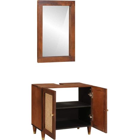 Cabinet de salle de bain 2 pcs Noir et or Bois de mangue massif CFW819276 (1/5)