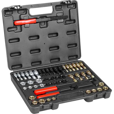 VEVOR Kit Outils a Restaurer les Filetages Abimes 49PCs, Tailles UNC, UNF et Metriques, 22 Tarauds, 24 Filieres, 3 Limes a Filets et 1 Etui, en Acier Traite Thermiquement, pour Reparation Automobile