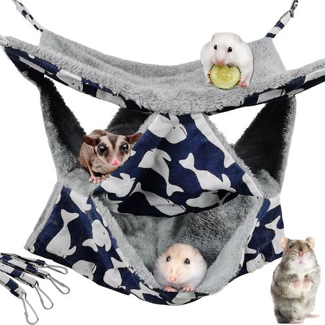 APEX Pet Cage Hammock, 3-Layer Hamster Hanging Bed Plush Sugar Glider Cage Chinchilla Swing Nest Guinea Pig Nap Sack Warm Ferrets Hideout Accessories Toy for Small Animals Rat Rabbit Squirrel (M) (1/5)