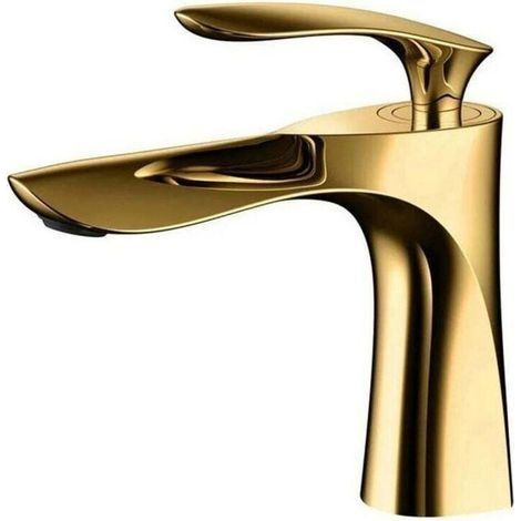 Mitigeur de lavabo en laiton – Finition chrome doré – Cartouche céramique pour économie d'eau – Installation facile avec accessoires (1/5)