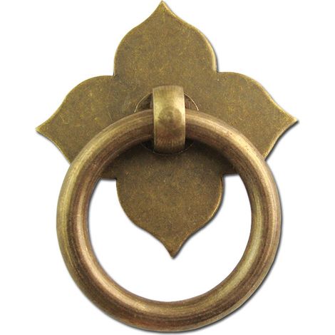 Lot de 4 poignées vintage en bronze antique avec base en forme de trèfle à quatre feuilles - Quincaillerie d'armoire en laiton massif pur - Taille de bague 1,2 po (3 cm) (1/4)
