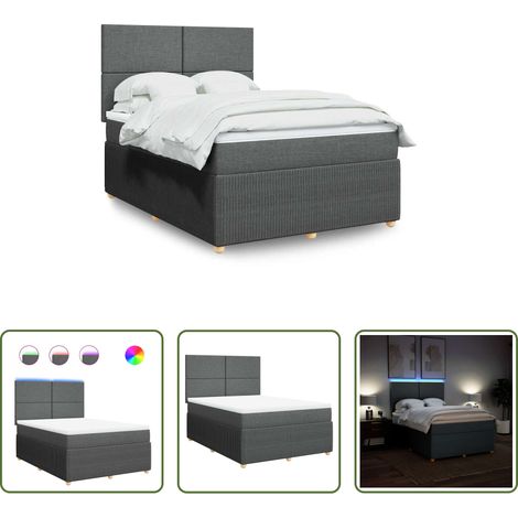 vidaXL Lits avec lumière LED -  Sommier à lattes de lit avec matelas Gris foncé 140x190cm Tissu (1/5)