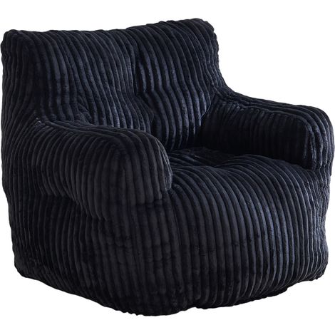 Fauteuil Pouf en Mousse Memory avec Revêtement en Velours Côtelé Noir (1/5)