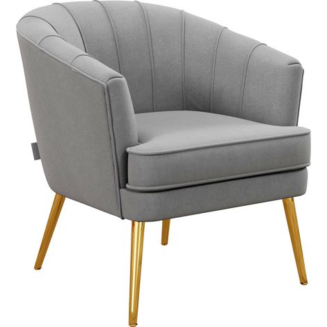 HOMCOM Poltroncina da Camera in Velluto Grigio con Gambe Dorate in Acciaio (1/5)