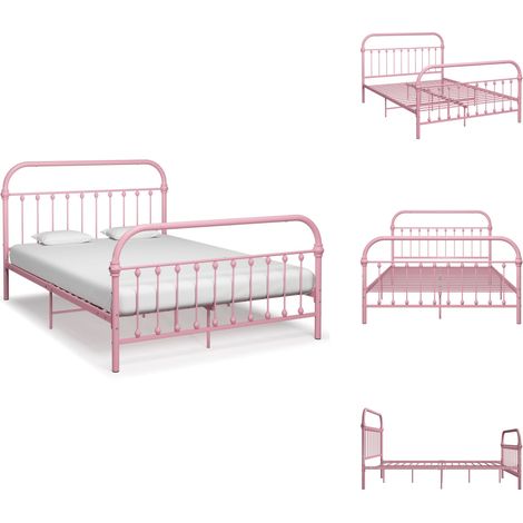 Cadre de lit sans matelas rose métal 120x200 cm - Cadre De Lit - Lit Double - Lit Metal - Lit Rose - Meuble Chambre (1/5)
