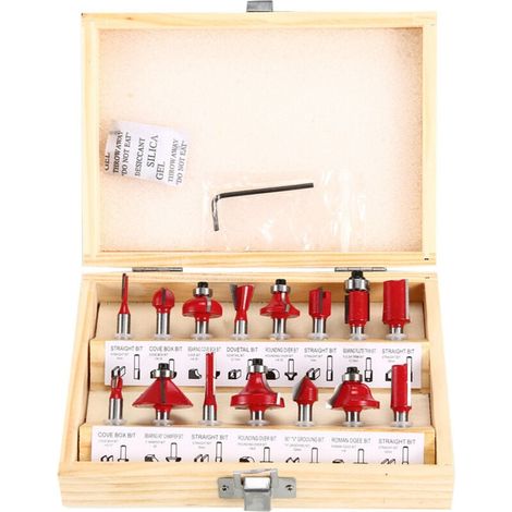 Fraises Defonceuse 6.35mm. Coffret de 15 Fraises Tige de 6.35mm 1/4", Coupe-outils pour Travail Bois à Pointe en Carbure de Tungstène, Tige Forets en Acier Forgé (1/4)