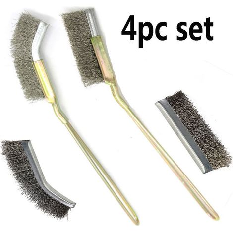 Mini cepillos de alambre, juego de cepillos de alambre de acero inoxidable con mango recto y curvo para accesorios de limpieza (1/5)